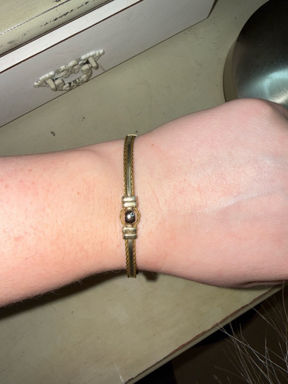 Handmade Gold-Tone Braided Cable Bracelet with Accent Bead